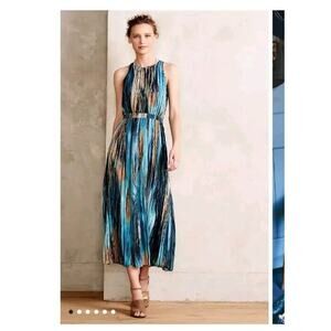 Anthropologie Paper Crown River Blue Midi Polyester Sleeveless Halter Dress - 0P
